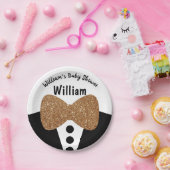 Niedlich Black Tuxedo Gold Glitzer Bow Krawatte Ba Pappteller (Party)