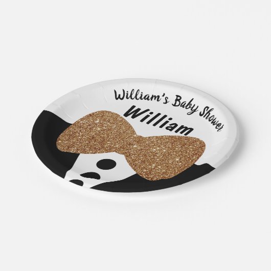 Niedlich Black Tuxedo Gold Glitzer Bow Krawatte Ba Pappteller (Schrägansicht)