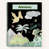 Niedlich Black Watercolor Dinosaurier Notizblock (Vorderseite)