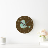 Niedlich-Blau-Braun-Muster-Bird Runde Wanduhr (Zuhause)