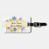 Niedlich-blau-gelb-braun, einfache Blume Gepäckanhänger (Vorderseite horizontal)