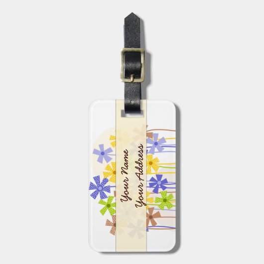 Niedlich-blau-gelb-braun, einfache Blume Gepäckanhänger (Vorderseite vertikal)