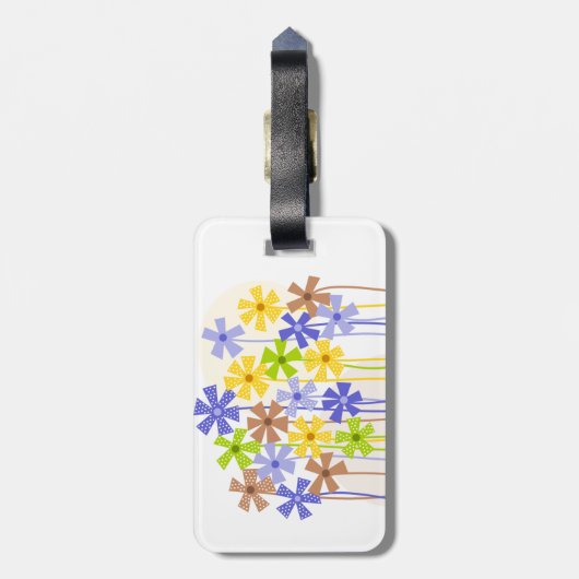 Niedlich-blau-gelb-braun, einfache Blume Gepäckanhänger (Rückseite vertikal)