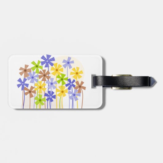 Niedlich-blau-gelb-braun, einfache Blume Gepäckanhänger (Rückseite horizontal)