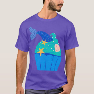 Niedlich-blau-grüne Meerjungfrau Cupcake T-Shirt