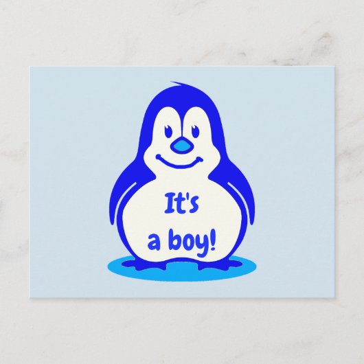 Niedlich blau lächelnder Pinguin Es ist eine männl Ankündigungspostkarte (Vorderseite)