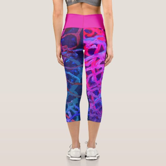 Niedlich Blau Lila Rosa Abstrakt Grunge-Muster Capri Leggings (Rückseite)