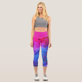 Niedlich Blau Lila Rosa Abstrakt Grunge-Muster Capri Leggings (Vorderseite)