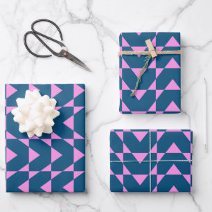 Niedlich-Blau-Rosa-Muster für moderne geometrische Geschenkpapier Set