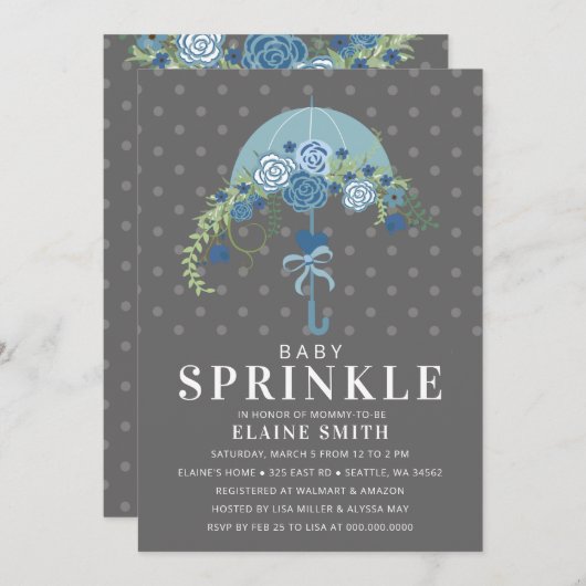 Niedlich Blau- und Graublütendusche Einladung (Vorne/Hinten)