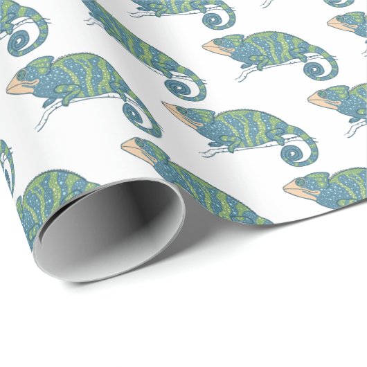 Niedlich Blau und Grün Chameleon Lizard Geschenkwr Geschenkpapier (Rolleneckpunkt)