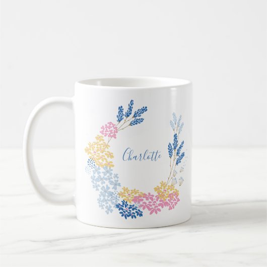 Niedlich Blau und Rosa Blume Kranz Personalisiert Kaffeetasse (Links)