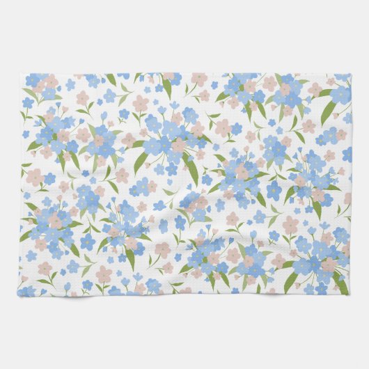 Niedlich Blau und Rosa Blumenküche Handtuch (Horizontal)