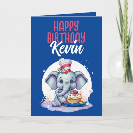 Niedlich Blau und Weiß Elefant Son Birthday Karte (Vorderseite)