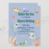 Niedlich, blau, unter dem Meer Geburtstag Einladung (Vorne/Hinten)