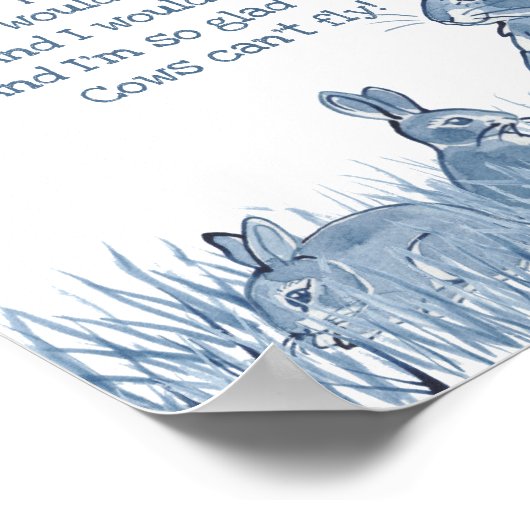 Niedlich Blau & Weiß Kaninchen Kinderzimmer Rhyton Poster (Ecke)