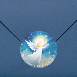 Niedlich Blau-Weiß-Wächter Angel Wasserfarbe Runder Aufkleber