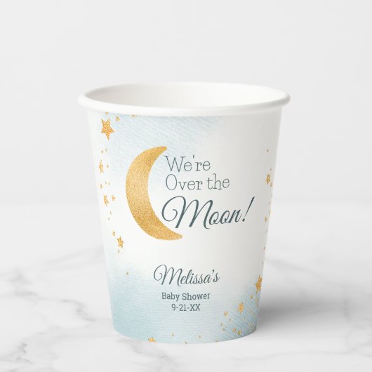 Niedlich Blau Wir sind über der Mond Babydusche Pappbecher (Vorderseite)