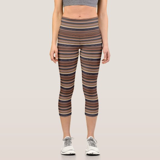 Niedlich-blaubraune Streifen Capri Leggings (Vorderseite)