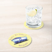 Niedlich-blaue Cartoon-Abbildung Runder Pappuntersetzer (Vor Ort)