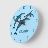 Niedlich-blaue Delphine Kinder Wall Clock Runde Wanduhr (Winkel)