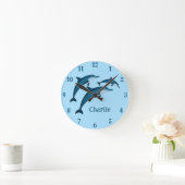 Niedlich-blaue Delphine Kinder Wall Clock Runde Wanduhr (Zuhause)