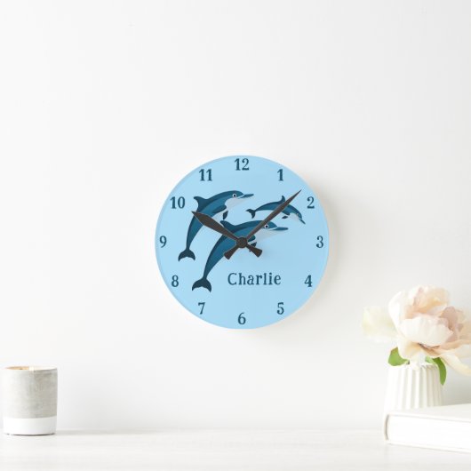 Niedlich-blaue Delphine Kinder Wall Clock Runde Wanduhr (Zuhause)
