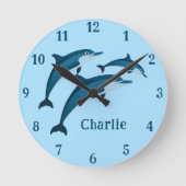 Niedlich-blaue Delphine Kinder Wall Clock Runde Wanduhr (Vorderseite)