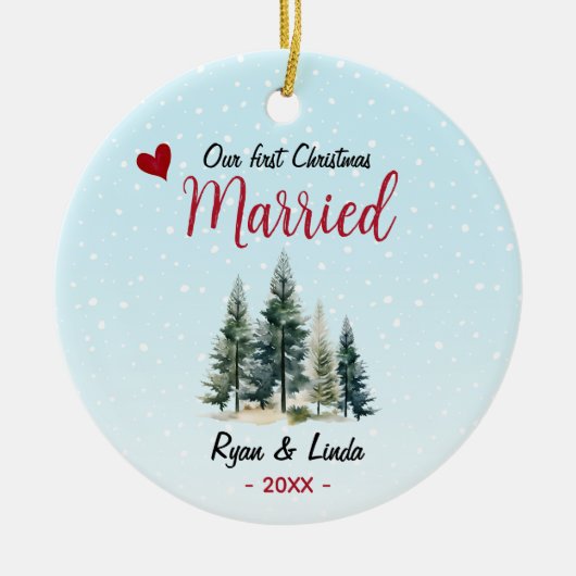 Niedlich blaue erste Weihnachtsbäume verheiratete Keramik Ornament (Vorne)