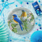 Niedlich Blaue Gelbe Vögel Kirsche Blossom Wasserf Pappteller (Party)
