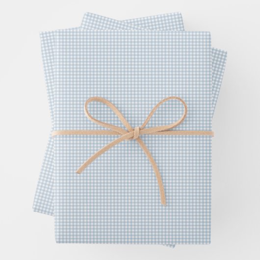 Niedlich-blaue Gingham-Karos Geschenkpapier Set (Beispiel)