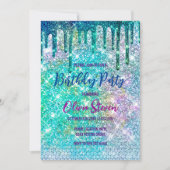 Niedlich-blaue Iridescent-Einhorn-Imitate Glitzer- Einladung (Vorderseite)