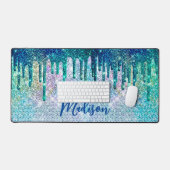 Niedlich-blaue Iridescent-Einhorn-Imitate Glitzer- Schreibtischunterlage (Tastatur & Maus)