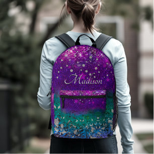 Niedlich blaue lila ombre Glitzer-Monogramm Bedruckter Rucksack