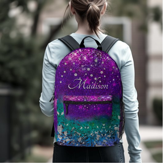 Niedlich blaue lila ombre Glitzer-Monogramm Bedruckter Rucksack
