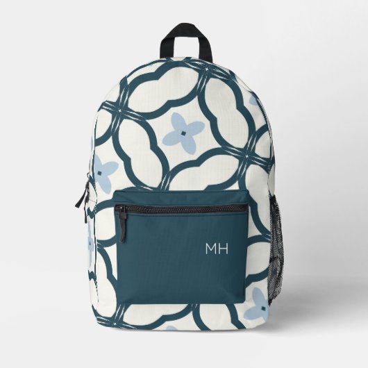 Niedlich-Blaue Mandala-Muster-Monogramm-Initialen Bedruckter Rucksack (Vorderseite)
