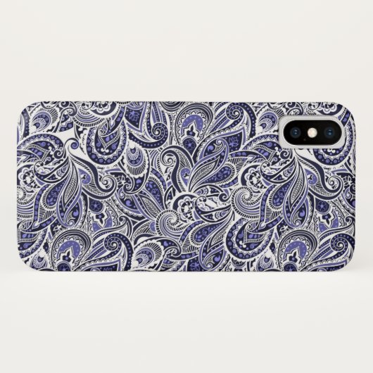 Niedlich-blaue Paisley-Muster Case-Mate iPhone Hülle (Rückseite (Horizontal))