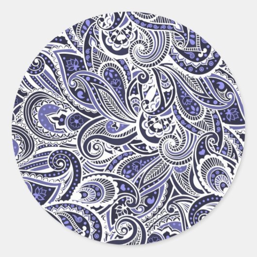 Niedlich-blaue Paisley-Muster Runder Aufkleber (Vorderseite)