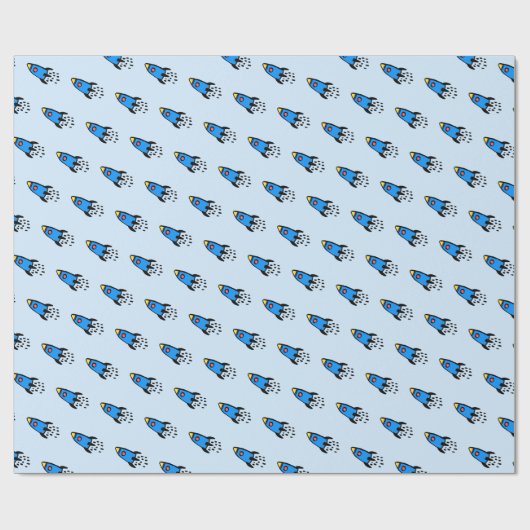 Niedlich-blaue Rakete Geschenkpapier (Flach)