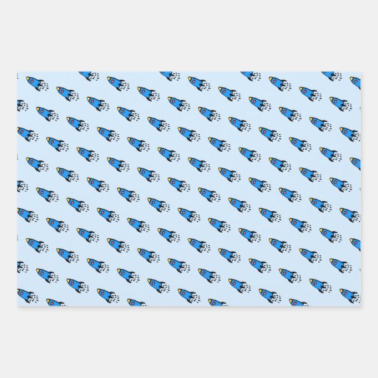 Niedlich-blaue Rakete Geschenkpapier Set (Vorderseite 3)