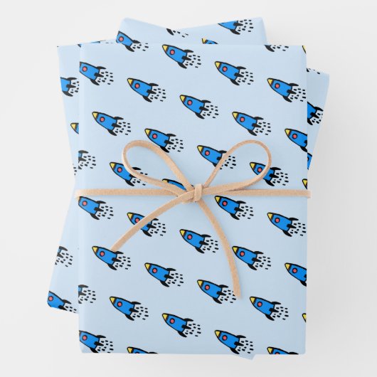 Niedlich-blaue Rakete Geschenkpapier Set (Beispiel)