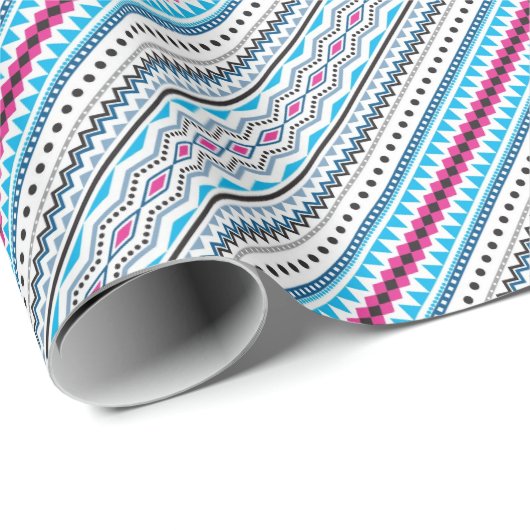 Niedlich-blaue Rosa-Stammes-Mädchen-Muster Geschenkpapier (Rolleneckpunkt)