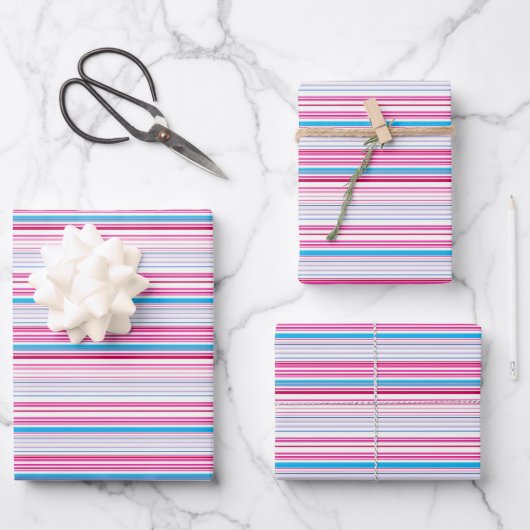 Niedlich-blaue Rosa Streifen Geschenkpapier Set (Vorderseite)