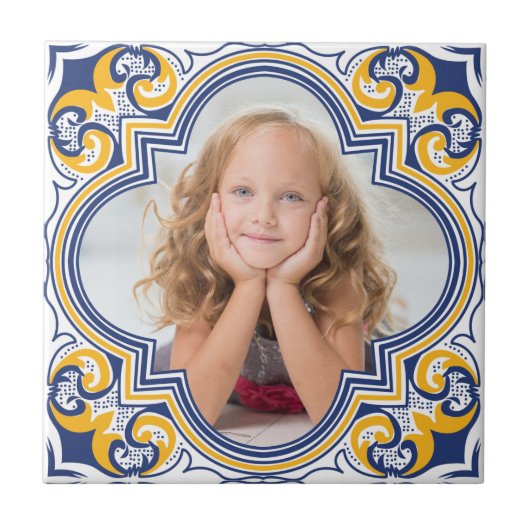 Niedlich-blaue und gelbe Azulejos, benutzerdefinie Fliese (Vorderseite)