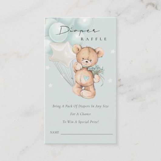 Niedlich Blauer Bärenballon Windeln Raffle Babydus Begleitkarte (Vorderseite)