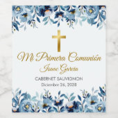 Niedlich Blauer Blumen Spanische Erste heilige Kom Weinetikett (Einzelnes Label)