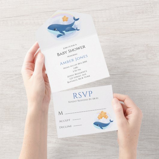 Niedlich Blauer Gelbsternspinner Babydusche All In One Einladung (Abreißen)