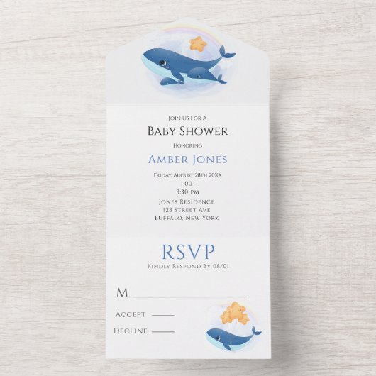 Niedlich Blauer Gelbsternspinner Babydusche All In One Einladung (Innen Boden)