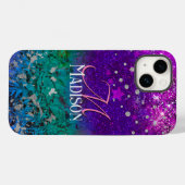 Niedlich-blauer lila Glitzer Monogramm Case-Mate iPhone Hülle (Rückseite (Horizontal))