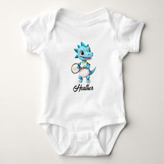 Niedlich-blauer Tennisdinosaurier Baby Strampler